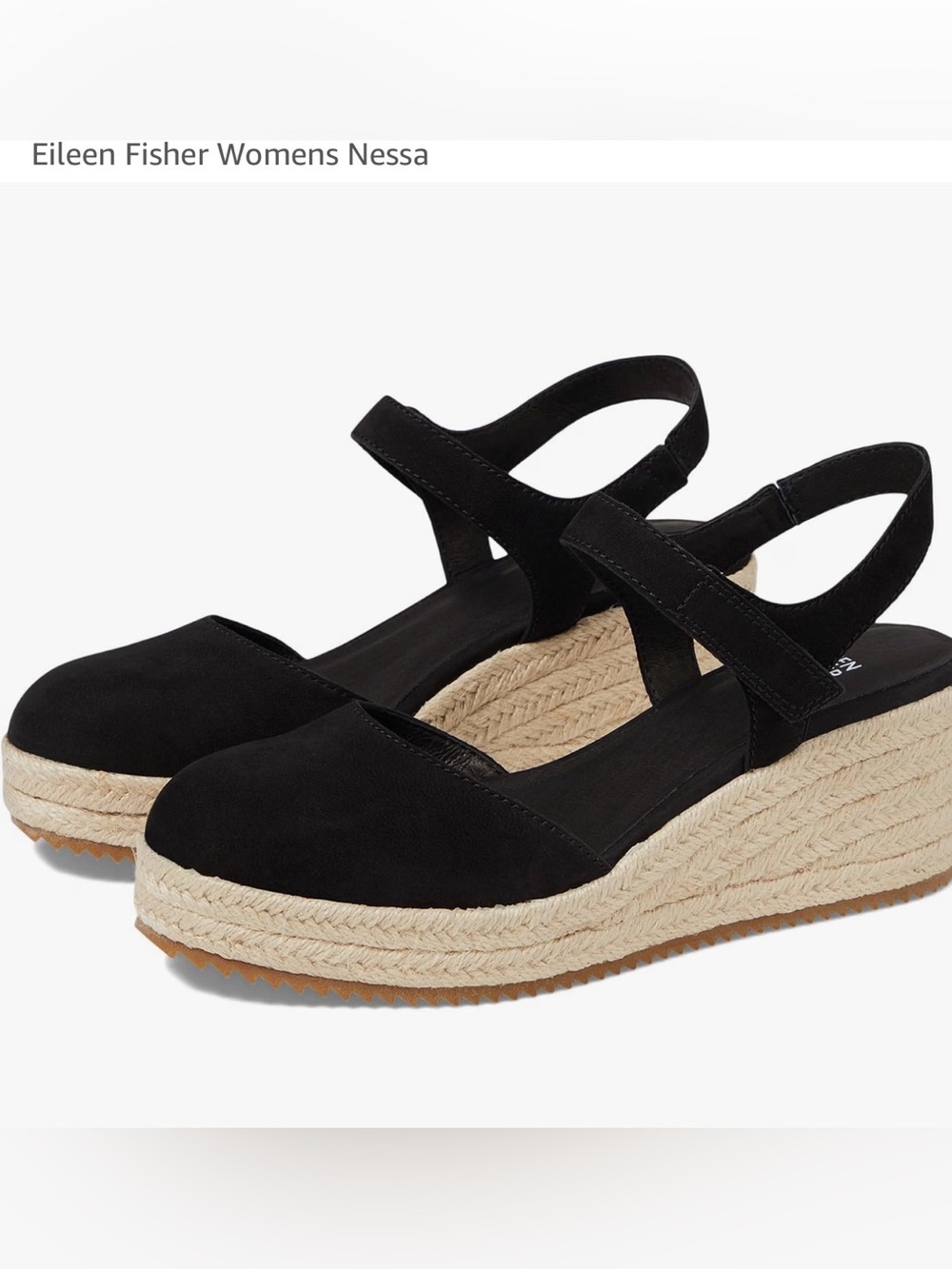 Eileen Fisher Nessa Black Espadrille Wedge Sandal Size 10